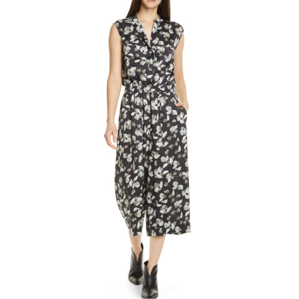 Vince Watercolor Petal Crop Wide Leg Jumpsuit